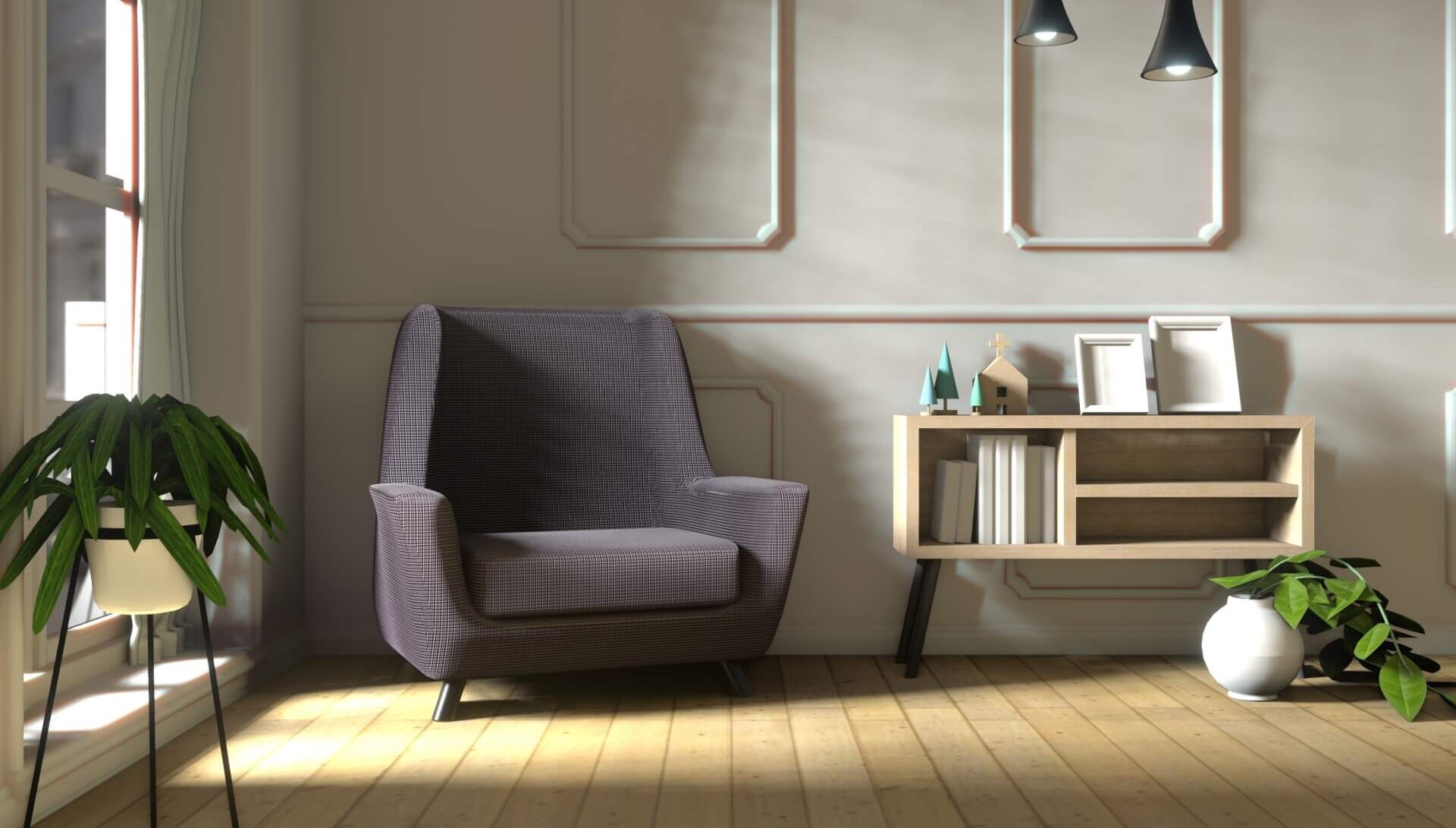 1人用ソファーとリビング